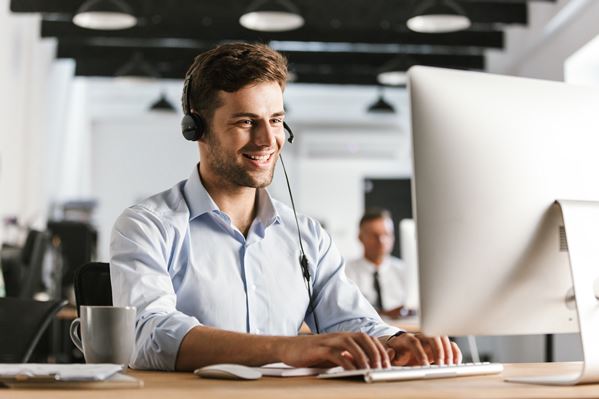 Call center agent testing phone lines